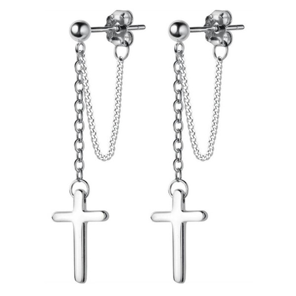 Wholesale Front Back Earrings Post-hanging Earrings Solid 925 Sterling Silver Cross Drop Earrings