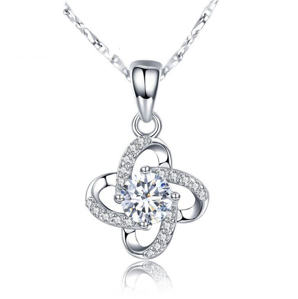 Wholesale Fashion Four Petals Pendant Real 925 Sterling Silver Pendants with Cubic Zirconia