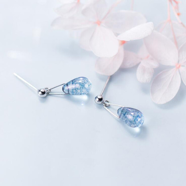 Wholesale Stud Earrings 100% Guaranteed Solid 925 Sterling Silver Stud Earrings With Blue Crystal Stone 5pcs/lot