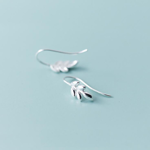 Fine Jewelry Leaf Buds Earrings 100% Real 925 Sterling Silver Drop Earrings yh5117