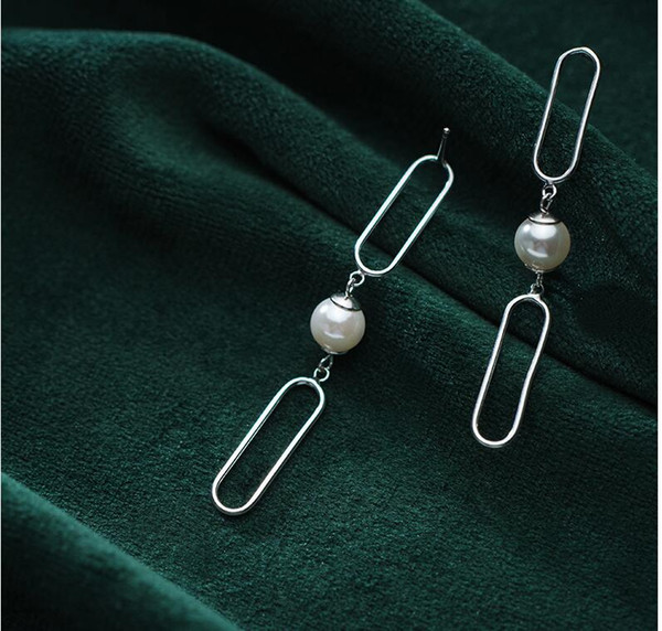 Wholesale Geometric Earrings 925 Sterling Silver Earrings with Shell Pearl Dangle Earrings