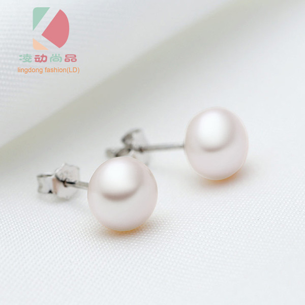 lingdong fashion brand 925 sterling silver inlaid round freshwater pearl earring 8mm pearl free shipping