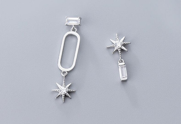 Wholesale Asymmetric Silver Earrings 100% 925 Sterling Silver Jewelry with Cubic Zirconia