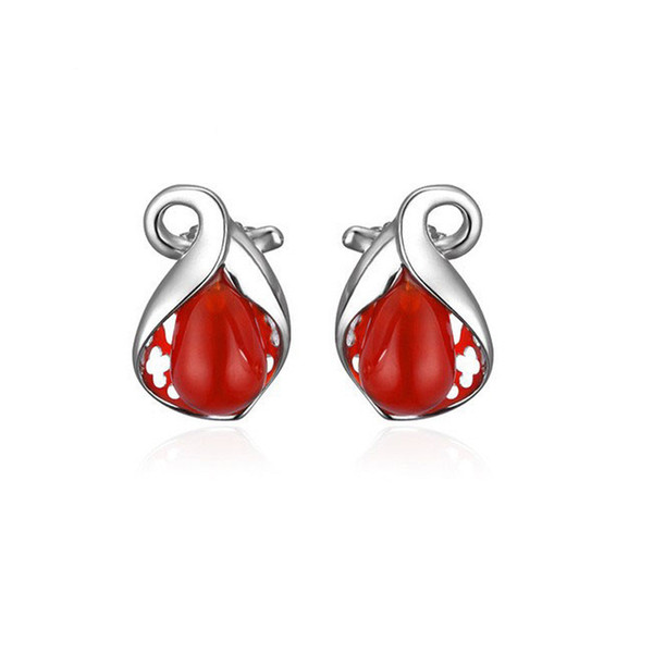 Fine Jewelry 100% Real 925 Sterling Silver Jewelry Earrings With Agate Stone Fashion Agate Stud Earrings YH1010