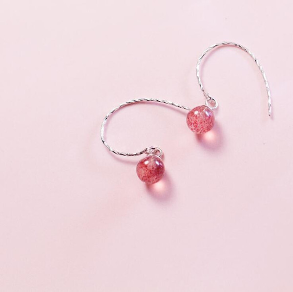 Fine Jewelry 100% Real 925 Sterling Silver Drop Earrings with Pink Strawberry Crystal Stone Silver Earrings