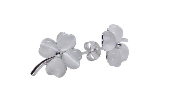 Fine Jewelry 100% Real Solid 925 Sterling Silver Stud Earrings With Opal Stone Four-leaf Clover Silver Earrings YH1010