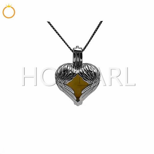 cage pendant mounting without pearl angel wings heart shaped solid sterling silver charms jewellery making supplies