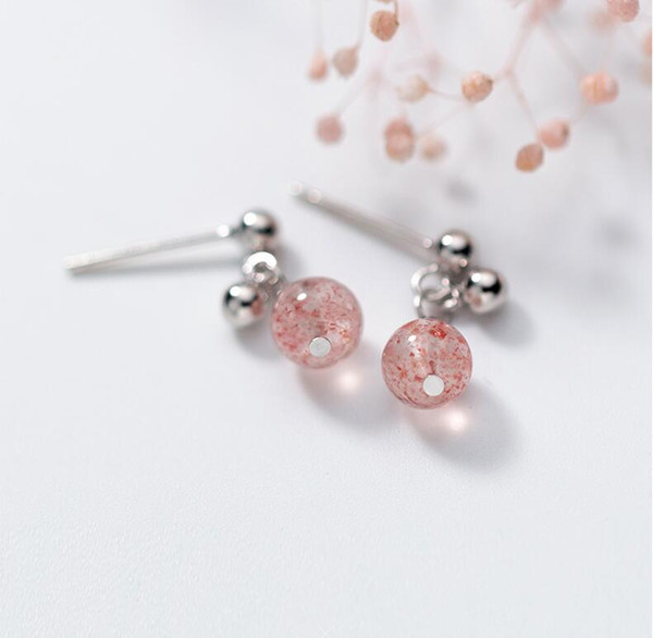 Fine Jewelry 100% Real 925 Sterling Silver Drop Earrings with Pink Strawberry Crystal Stone Silver Earrings 5pcs/lot