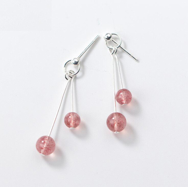 Fine Jewelry Drop Earrings 100% Real 925 Sterling Silver Drop Earrings with Pink Strawberry Crystal Stone Silver Earrings yh5104