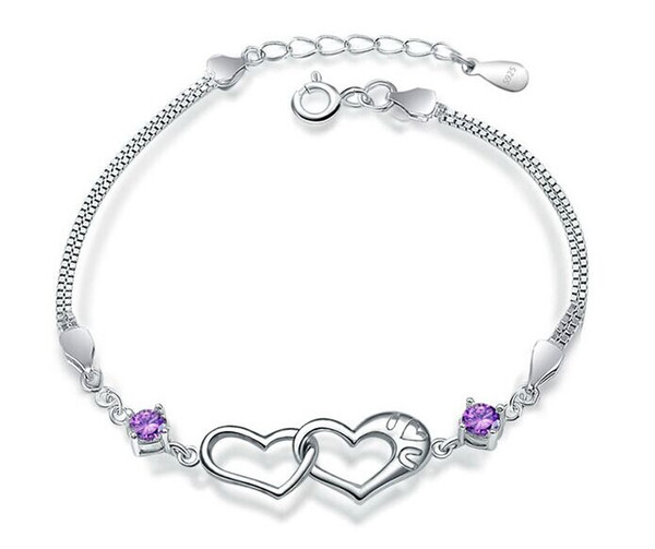 Wholesale Fine Jewelry Cubic Zriconia Silver Heart Bracelet 100% Guaranteed Solid 925 Sterling Silver Bracelet YH4201