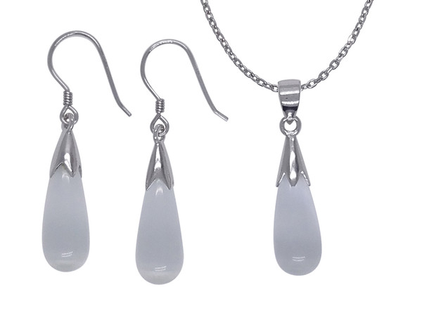 Wholesale Silver Waterdrop Shape Jewelry Sets Guaranteed 100% Solid 925 Sterling Silver Jewelry Sets With White Opal 002