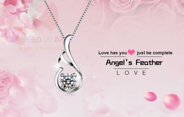 Lingdong Fashion Angel's Feather wNecklaces & Pendants Genuine 925 Sterling Silver Necklace For Women Wedding Gift Wholesale free shipping