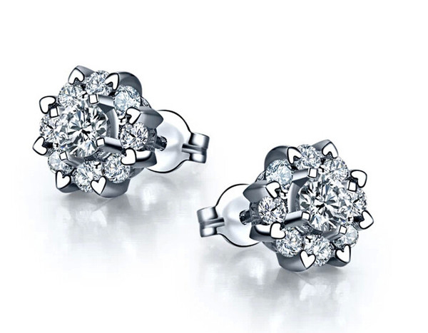 Wholesale AAA Zircon Flower Stud Earrings 100% Guaranteed Solid 925 Sterling Silver Stud Earring Pave Setting Zircons YH4235