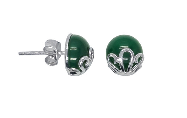 Fine Jewelry Silver Earrings For Women 100% Real 925 Sterling Silver Stud Earrings With 8MM Green Agate Stone YH1013-1