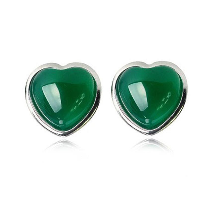 Fine Jewelry 100% Pure 925 Sterling Silver Stud Earrings With Agate Stone Sliver Heart Earrings YH1045