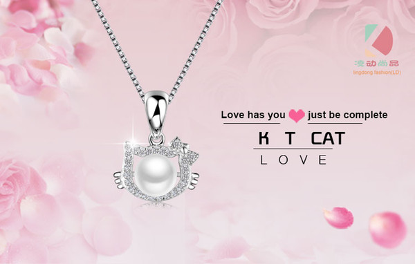 lingdong fashion Exquisite KT cat shaped pendant 2016 new 925 Sterling Silver Necklace Jewelry Gift for Valentine's Day Free shipping