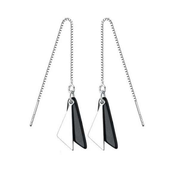 Wholesale Drop Threader Earrings 100% Guaranteed Solid 925 Sterling Silver Drop Earrings with Black Agate yh8002