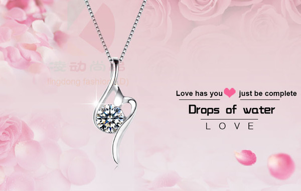 Lingdong Fashion drop of water wNecklaces & Pendants Genuine 925 Sterling Silver Necklace For Women Wedding Gift Wholesale Fr