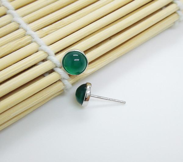 Fine JewelryAgate Earrings 100% Guaranteed Real Solid 925 Sterling Silver Stud Earrings With 6MM Green Agate YH1020