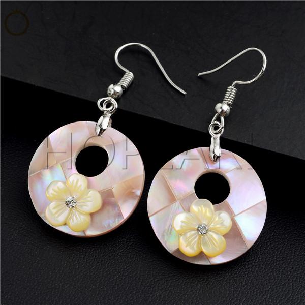 gemstone earring circle round yellow flowers pink shell bohemian jewelry gift charm earrings for women girls