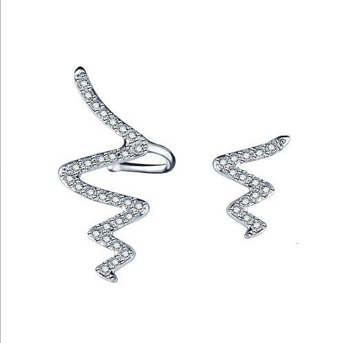 Wholesale Unbalance Snake Stud Earrings 100% Guaranteed Solid 925 Sterling Silver Stud Earring Pave Setting Zircons YH4247