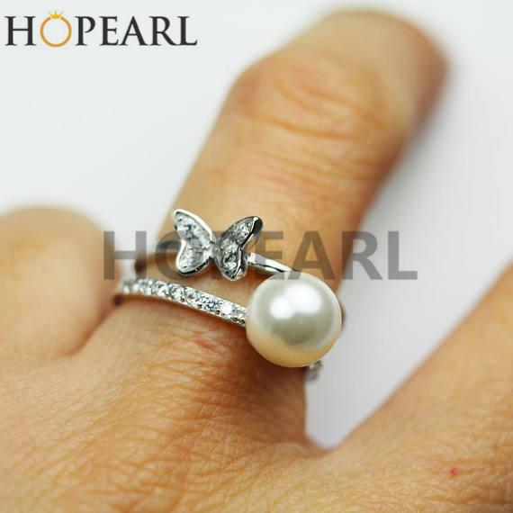 ring accessory two loops 925 sterling silver zirconia butterfly ring blank without pearl women fine jewelry