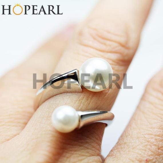 simple design band ring to stick 2 pearls 925 sterling silver double bar setting jewelry findings