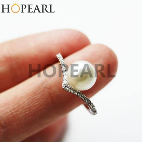 ring accessory letter V 925 sterling silver cubic zirconia ring blank without pearl women fine jewelry