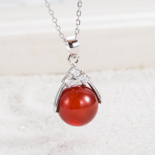 Wholesale Fashion Silver Pendant Guaranteed 100% Solid 925 Sterling Silver With 12mm Red Agate Bead Pg2050