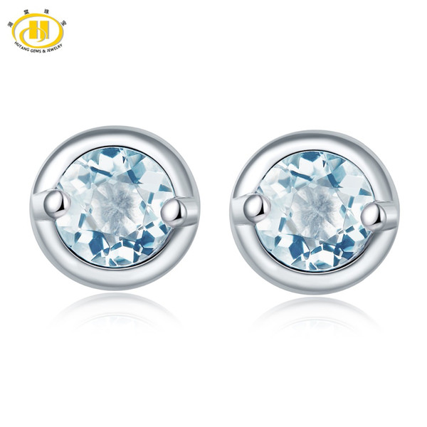 Hutang Stone Jewelry Natural Gemstone Aquamarine Stud Earrings Solid 925 Sterling Silver Fine Fashion Jewelry For Birthday Gift