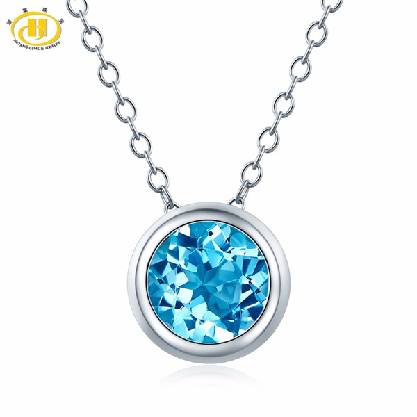 Hutang Natural Gemstone Swiss Blue Topaz Solid 925 Sterling Silver ONLY Pendant & Necklace Fine Jewelry For Women New