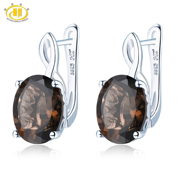 Hutang Smoky Quartz Clip Earrings Natural Gemstone Solid 925 Sterling Silver Fine Fashion Stone Jewelry For Female's Gift New