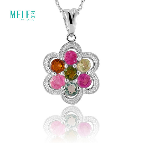 Natural colored gemstone tourmaline pendant exquisite plum-shaped sterling silver pendant necklace fashion women Fine Jewelry For Gift