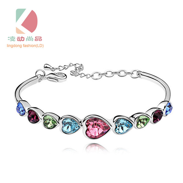 lingdong fashion brand S925 standard silver Crystal multicolor bracelet Lady exquisite bracelet fine jewelry Christmas git free shipping