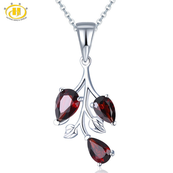 Hutang Garnet Pendant Solid 925 Sterling Silver Natural Gemstone Necklace Fine Fashion Stone Jewelry For Women's Girl's Gift New