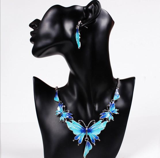 Fashion Crystal Jewelry Set Butterfly Enamel Jewelry Statement Necklace Set Earrings for Women Jewelry Sets QD