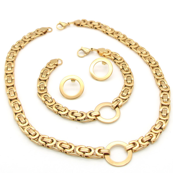 New Jewelry Set Stainless Steel Byzantine Chain Round Pendant Necklace&Bracelet and Earrings for Women Fashion Jewelry La MaxZa