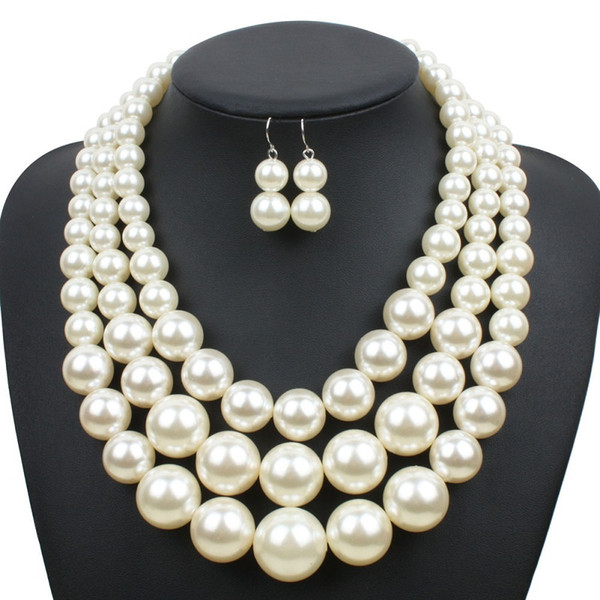 Imitation Pearl Jewelry Set 2018 new Elegant Classic Exaggerated Multilayer Handmade Beads collar Choker statement Necklace Women wholesale