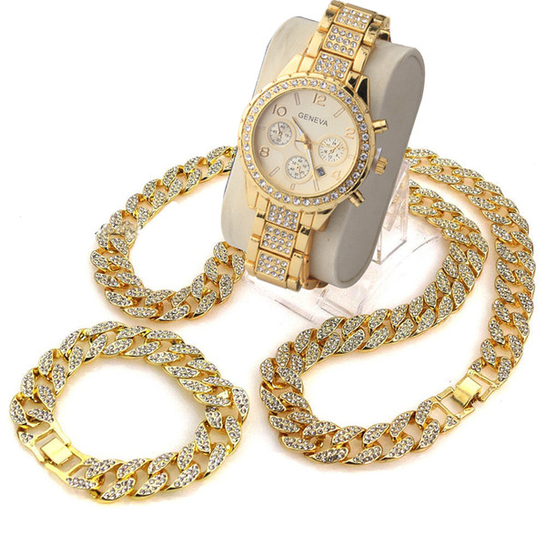 3 Pcs / Set Blingbling Hip Hop diamond Techno Pave Watch 24