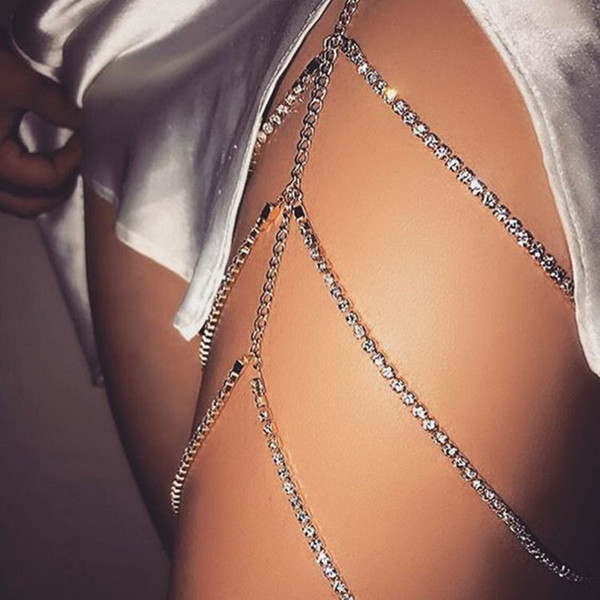 Summer Women Sexy Rhinestone Body Chain Women Charming Exaggerated Night Club Party Diamante Body Chains Leg Jewlery