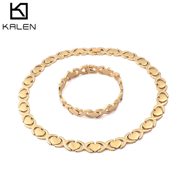 KALEN New Jewelry Sets For Women Gold Color Stainless Steel Bracelet & Necklace Sets Fashion Bohemia Heart Femme Jewelry Gifts