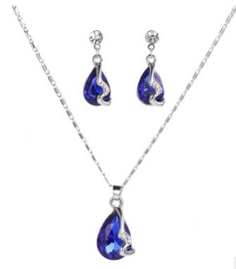 New European and American jewelry drop gemstone necklace earrings set simple and wild