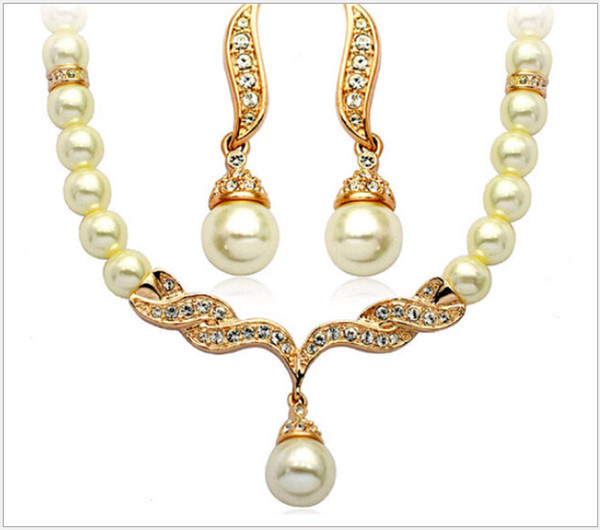 Cheap Wedding Jewellery Sets Pearls Pendant Necklace Earrings Bridesmaid Jewelry Sets Type Wedding Accessories for women Party