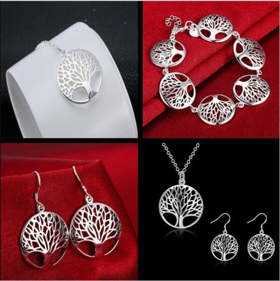 925 silver The tree of life Bracelet Necklace Earrings Charismatic The tree of life Pendant Jewellery set Fit Girl and woman