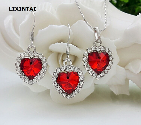 12 sets/lot,The heart of the ocean Necklace Pendant Earring suit Inlaid Austria Crystal Earring From Swarovski Crystal brand jewelry suit