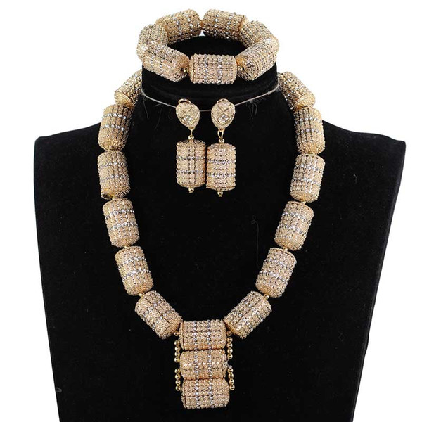 Dubai Gold Jewelry Sets for Women 2018 Bridal Gift Nigerian Wedding African Beads Jewelry Set Chunky Pendant Necklace WE200