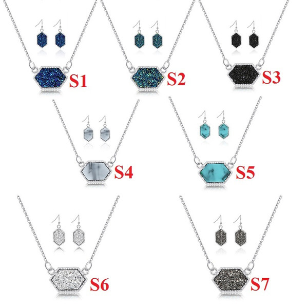 14 Options Drusy Druzy Necklace Dangle Earrings Jewelry Set Gold Silver Plated Kendra Scott Druse Choker Women Wedding Party