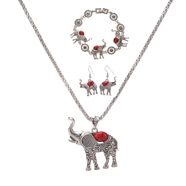 hot sale European and American exaggerated jewelry Posimiasson elephant set necklace bracelet earrings Three-piece set wholesale