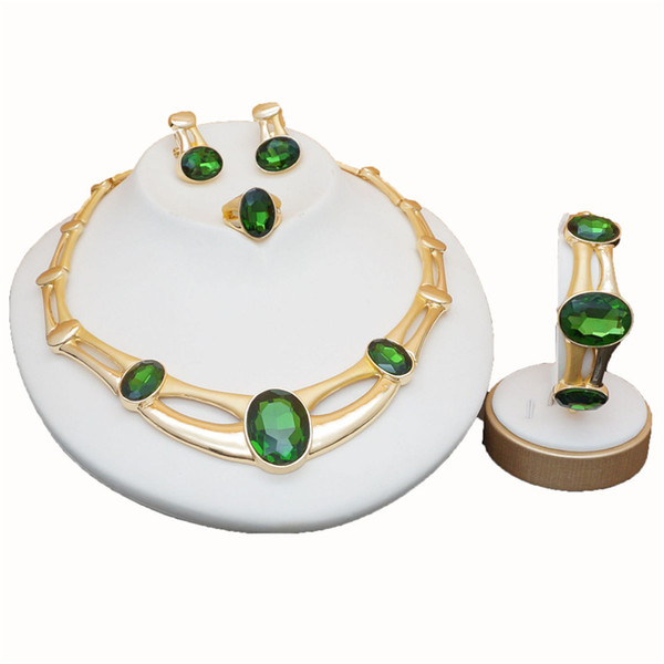 rose gold green stone jewelry sets Women Bridal Jewelry Sets Luxury necklace set in jewelry sets stud drop earrings jewellery