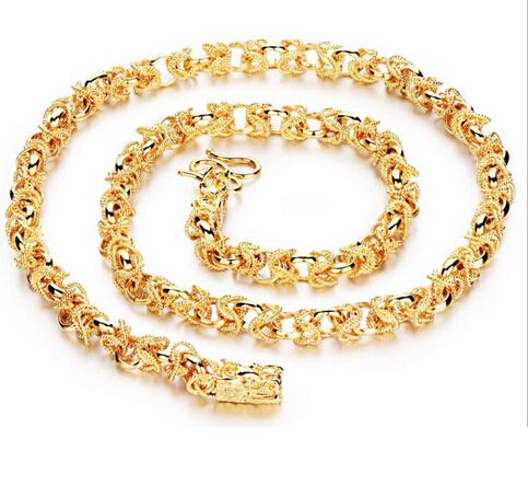 Fast Free Shipping Fine Heavy Men 24k Yellow gold filled necklace Bracelet Set GF Curb chain free mens jewerly sets (Necklace Bracelet )